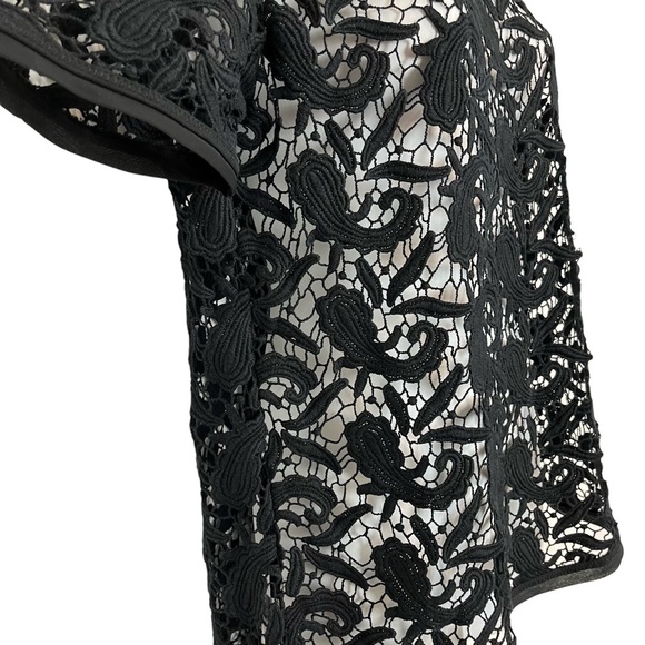 Ann Taylor LOFT Black Paisley Crochet Short Sleeve Sheer Top Blouse Shirt sz M - Picture 9 of 16
